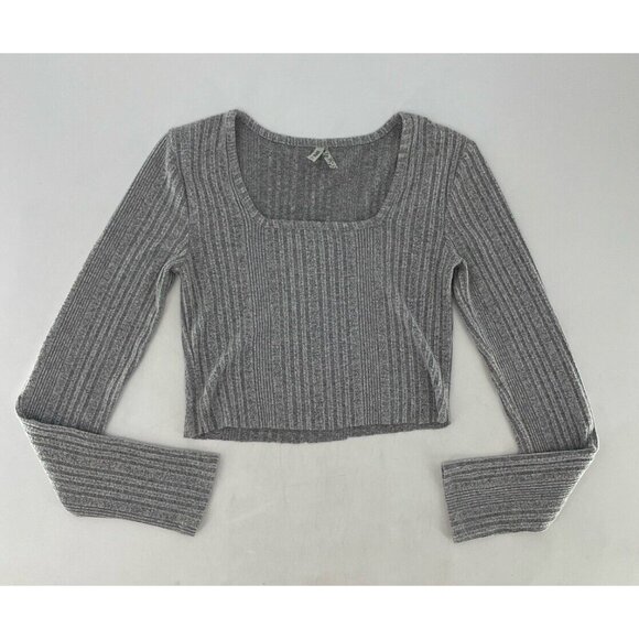 Mudd Heathered‎ Gray Ribbed Soft Square Neck DIY Cropped Sweater Size S, Y2K - Picture 3 of 8